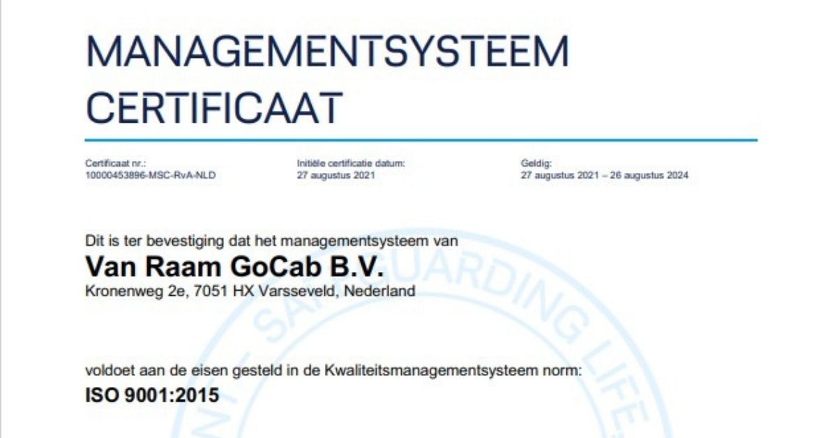GoCab fietstaxi ISO certificaat GoCab fietstaxi ISO certificaat